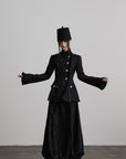 DOINDULGE Structured Textured Blazer with Sculpted Silhouette and Hand-Woven Knot Buttons