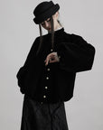 DOINDULGE Velvet Sculpted Jacket with Lace Collar & Antique Buttons