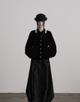 DOINDULGE Velvet Sculpted Jacket with Lace Collar & Antique Buttons