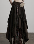 DOINDULGE Layered Asymmetric Skirt with Braided Belt and Fur Accent