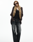 IAMXIAA Faux Fur Trim Knit Cardigan