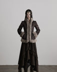 DOINDULGE Faux Fur-Trim Textured Jacket with Cross-Lace Details