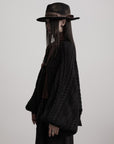 DOINDULGE Sculptural Cable-Knit Cardigan with Oversized Sleeves