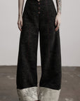DOINDULGE Wide-Leg Textured Pants with Contrast Hem