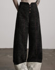 DOINDULGE Wide-Leg Textured Pants with Contrast Hem