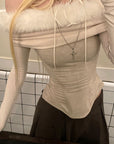 Rase le sol Off-Shoulder Sweater Top with Faux Fur Trim and Sculpted Waist