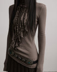 DOINDULGE Ruched High-Neck Rib Knit Top
