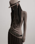 DOINDULGE Ruched High-Neck Rib Knit Top
