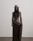 DOINDULGE Ruched High-Neck Rib Knit Top