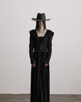 DOINDULGE Long-Hood Gothic Jacket with Lace Trim and Sculpted Corset Detail