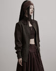 DOINDULGE Structured Wool Jacket with Raw-Edge Collar Detail