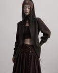 DOINDULGE Structured Wool Jacket with Raw-Edge Collar Detail