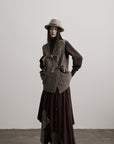 DOINDULGE Textured Wool Vest with Asymmetric Panels and Hand-Tied Toggle Details
