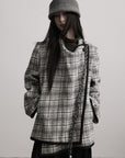 DOINDULGE Structured Fleece-Lined Plaid Jacket with Asymmetric Drape and Braided Closure