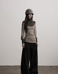 DOINDULGE Contrast-Panel Structured Long Sleeve Top