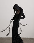 DOINDULGE Long-Hood Gothic Jacket with Lace Trim and Sculpted Corset Detail