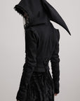 DOINDULGE Long-Hood Gothic Jacket with Lace Trim and Sculpted Corset Detail
