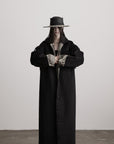 DOINDULGE Fringe-Detail Long Coat with Contrasting Patterned Lining