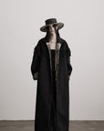 DOINDULGE Fringe-Detail Long Coat with Contrasting Patterned Lining