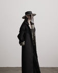 DOINDULGE Fringe-Detail Long Coat with Contrasting Patterned Lining