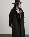 DOINDULGE Fringe-Detail Long Coat with Contrasting Patterned Lining