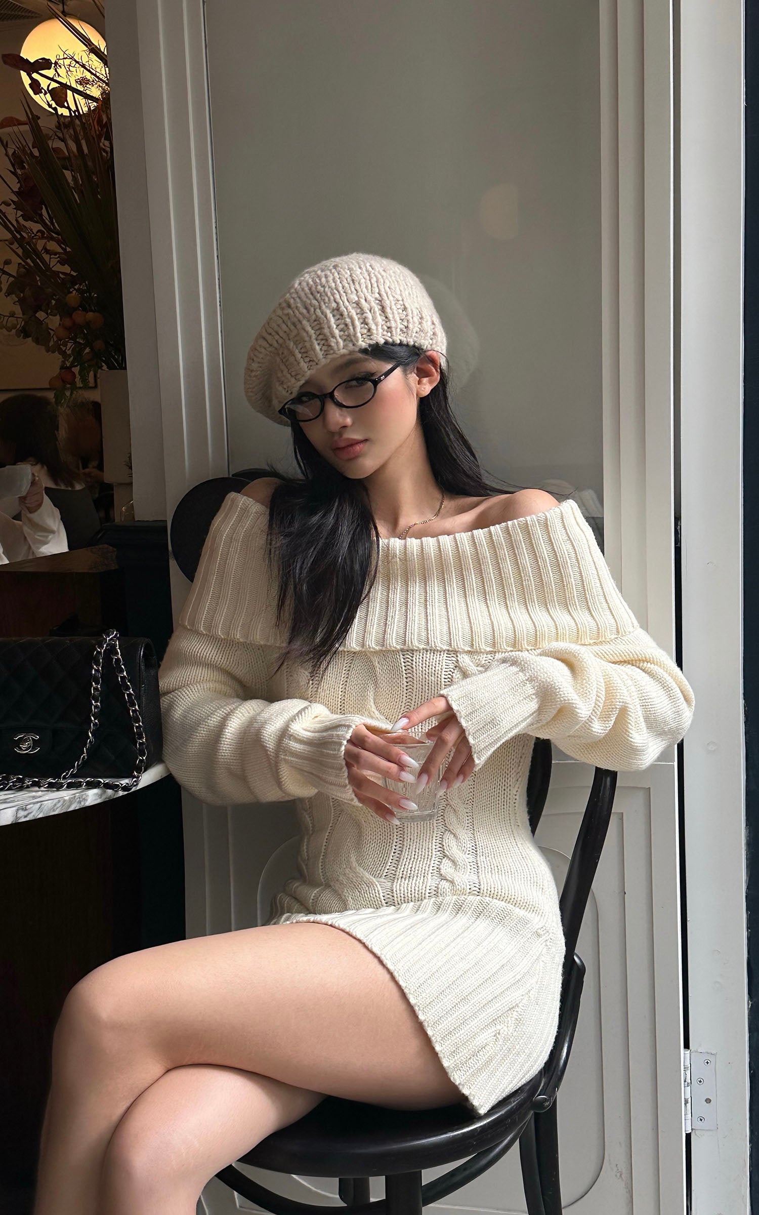 ROVENTE Off-Shoulder Cable Knit Sweater Dress M / KR 66 / JP 9 / US 4 / Apricot