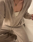 ROVENTE Cozy Rib Knit Hoodie & Wide-Leg Lounge Pants Set