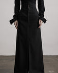 DOINDULGE High-Waist Structured Maxi Skirt with Contrast Hem