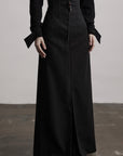DOINDULGE High-Waist Structured Maxi Skirt with Contrast Hem
