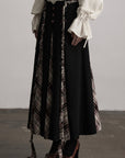 DOINDULGE Panelled Wool Skirt with Braided Trim and Tartan Inserts