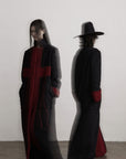 DOINDULGE Wool-Blend Contrast Panel Long Coat