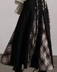 DOINDULGE Panelled Wool Skirt with Braided Trim and Tartan Inserts