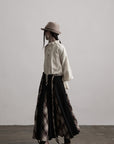 DOINDULGE Panelled Wool Skirt with Braided Trim and Tartan Inserts