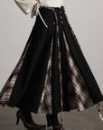 DOINDULGE Panelled Wool Skirt with Braided Trim and Tartan Inserts