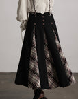 DOINDULGE Panelled Wool Skirt with Braided Trim and Tartan Inserts