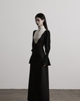 DOINDULGE Structured Contrast Panel High-Neck Dress
