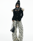 IAMXIAA 제브라 니트 와이드 레그 라운지 팬츠