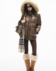 IAMXIAA Faux-Fur Hood Glossy Down Jacket