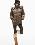 IAMXIAA Faux-Fur Hood Glossy Down Jacket