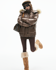 IAMXIAA Faux-Fur Hood Glossy Down Jacket