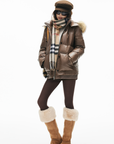 IAMXIAA Faux-Fur Hood Glossy Down Jacket