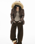 IAMXIAA Faux-Fur Hood Glossy Down Jacket
