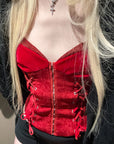 Rase le sol 사이드 레이스업 디테일 벨벳 코르셋 캐미솔