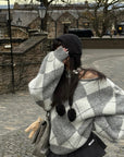 WARDEN EDGE Argyle Off Shoulder Oversized Knit Sweater