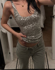 ROVENTE Sequin Fitted Tank Top