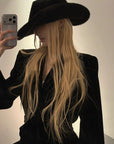 Rase le sol Devil Horn Faux Fur Hat Western Silhouette Statement Fedora