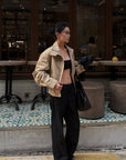 Hydrae Cropped Jacket & Lace Trim Strap Top Set Structured Zip-Up Outerwear Two Piece Outfit