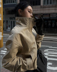Hydrae Cropped Jacket & Lace Trim Strap Top Set Structured Zip-Up Outerwear Two Piece Outfit