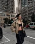 Hydrae Cropped Jacket & Lace Trim Strap Top Set Structured Zip-Up Outerwear Two Piece Outfit