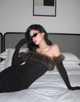 ROVENTE Faux Fur Off-Shoulder Long Dress